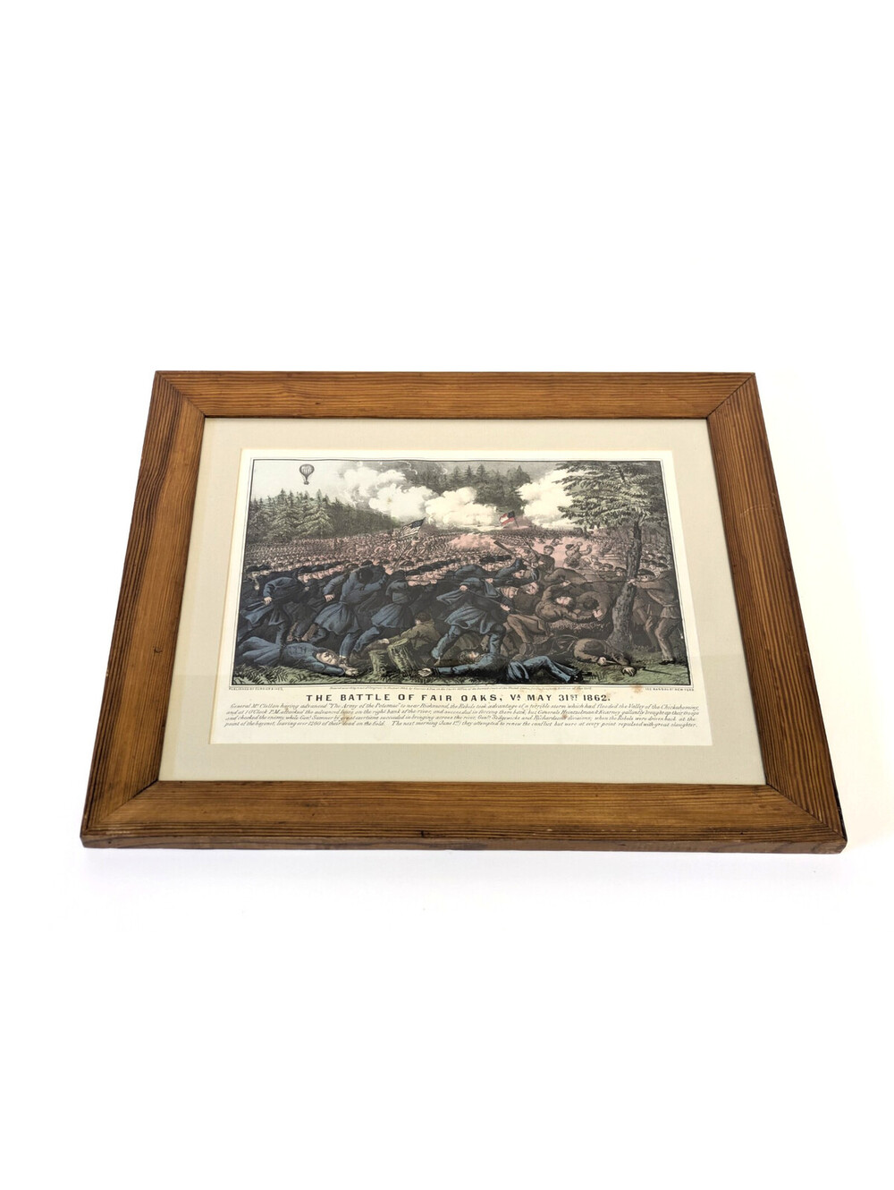 Antique Currier & Ives Hand Colored Lithograph Print Battle of Fair Oaks VA 1862